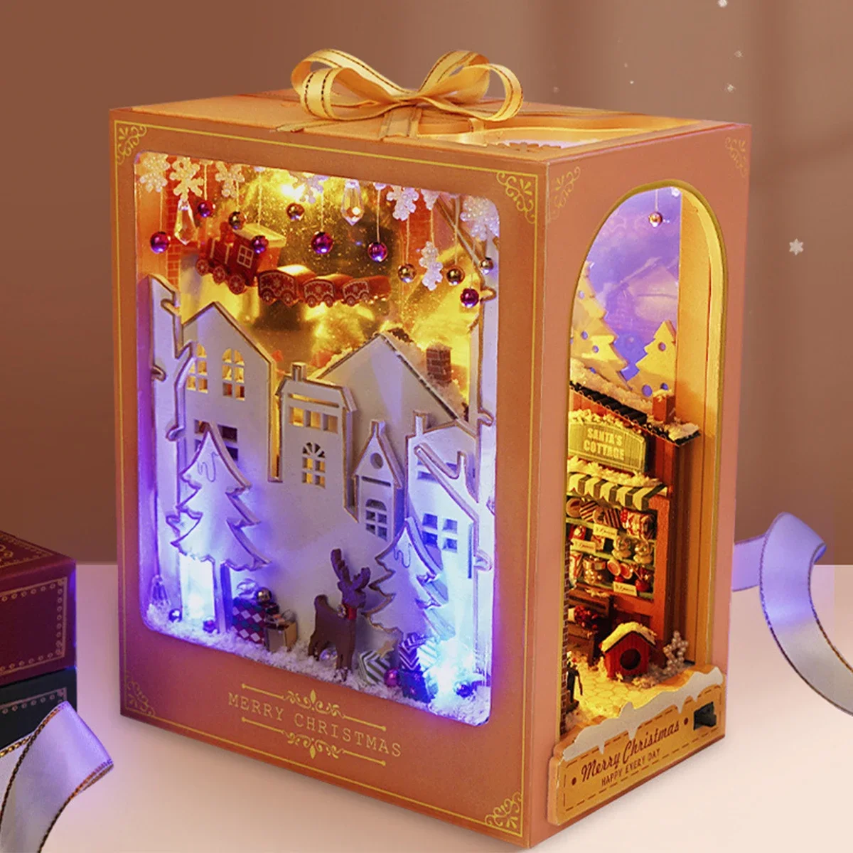 DIY Book Nook 3D Dřevěné Puzzle Miniaturní Panenka Dům Kit S Teplou Světla Kreativní DIY Regál Booknook Hračka Vánoční Dárek Domů Decor0