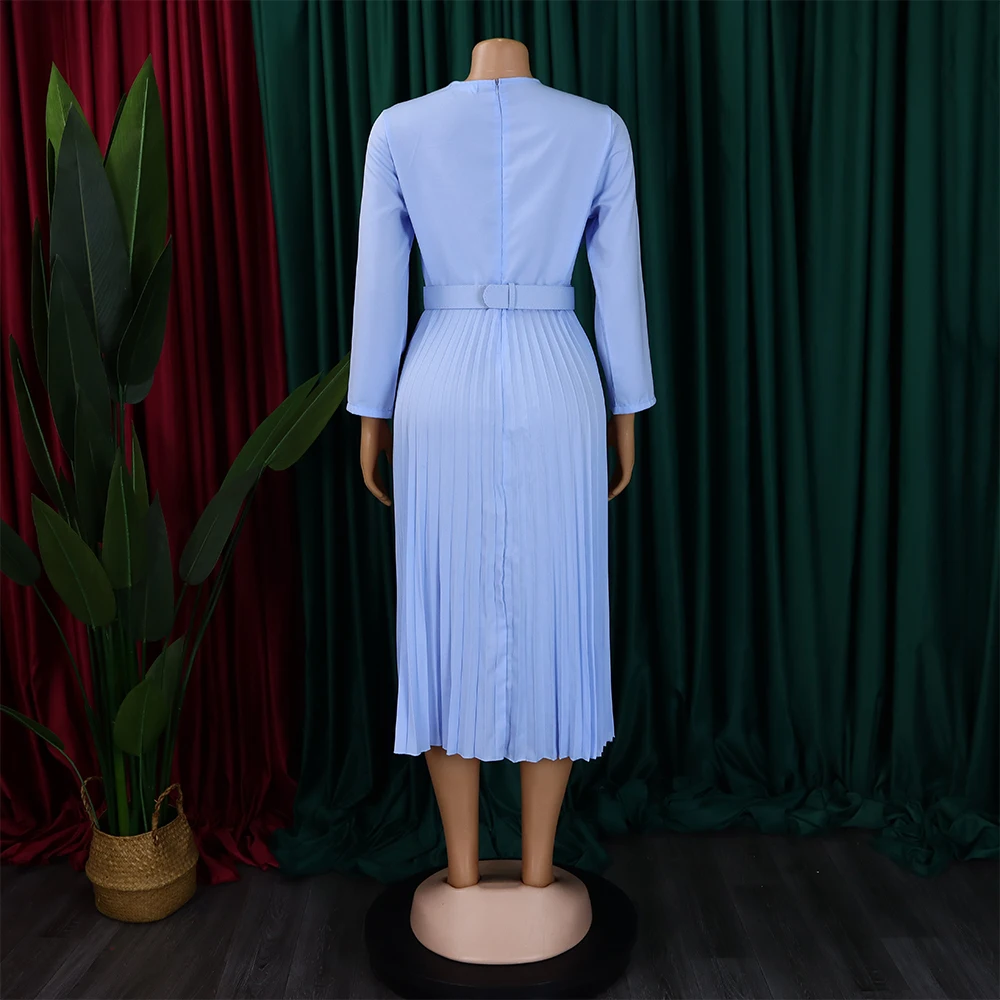 Elegantní Kancelářské Dámy Šaty pro Ženy Kulatý Výstřih Plný Rukáv Pás Pasem Skládaný Střední Tele Formální Práce Obchodní Šaty Oblečení2