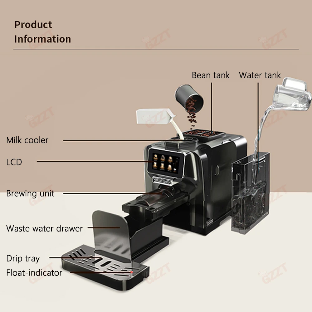 GZZT Plně Automatický Kávovar Elektronické Chlazení Čerstvého Mléka Tank PID regulace Teploty: Bezdrátové Ovládání Mobilního Telefonu5