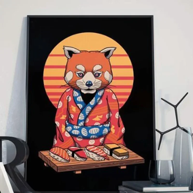 Japan Ukiyo-e Anime Skateboard Kočka Vlny Tiger Retro Obraz, Obrázek, Obývací Ložnice Kvalitní Plátno Umění Doma Zdi Dekor Plakáty4
