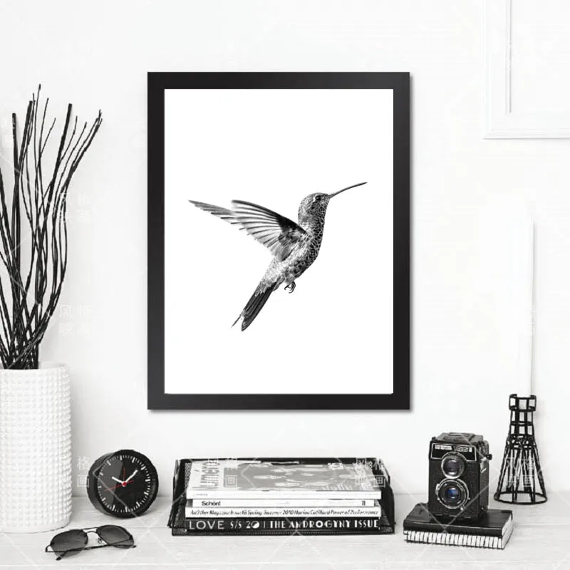 Nordic Minimalistický Kolibřík Umění Tisk Malířské Plátno Obývací Pokoj Černé a Bílé Plakáty umění Zdi Obrázky Skandinávské Dekor0