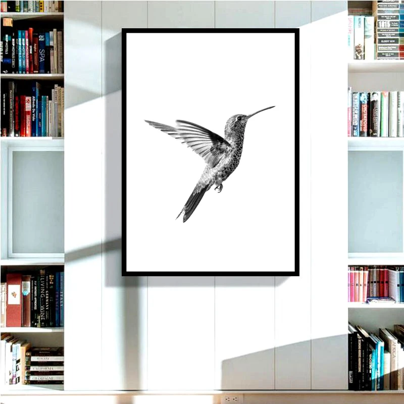 Nordic Minimalistický Kolibřík Umění Tisk Malířské Plátno Obývací Pokoj Černé a Bílé Plakáty umění Zdi Obrázky Skandinávské Dekor3