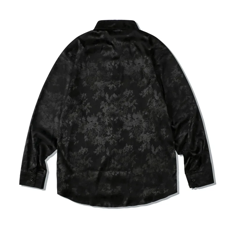 Podzim Muž Vintage Jacquard Výšivky Sociální Černá Košile Luxusní Pánské nadměrné Tričko Dlouhý Rukáv Módní Ležérní Košile Homme1