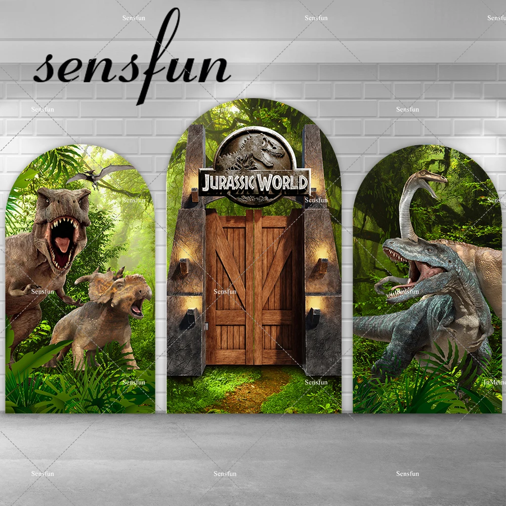 Sensfun Lesa Jurský Park Dinosaur Arch Pozadí Kryt pro Chlapce Narozeninové Party Dekorace Dřevěné Dveře Chiara Zdi Pozadí0