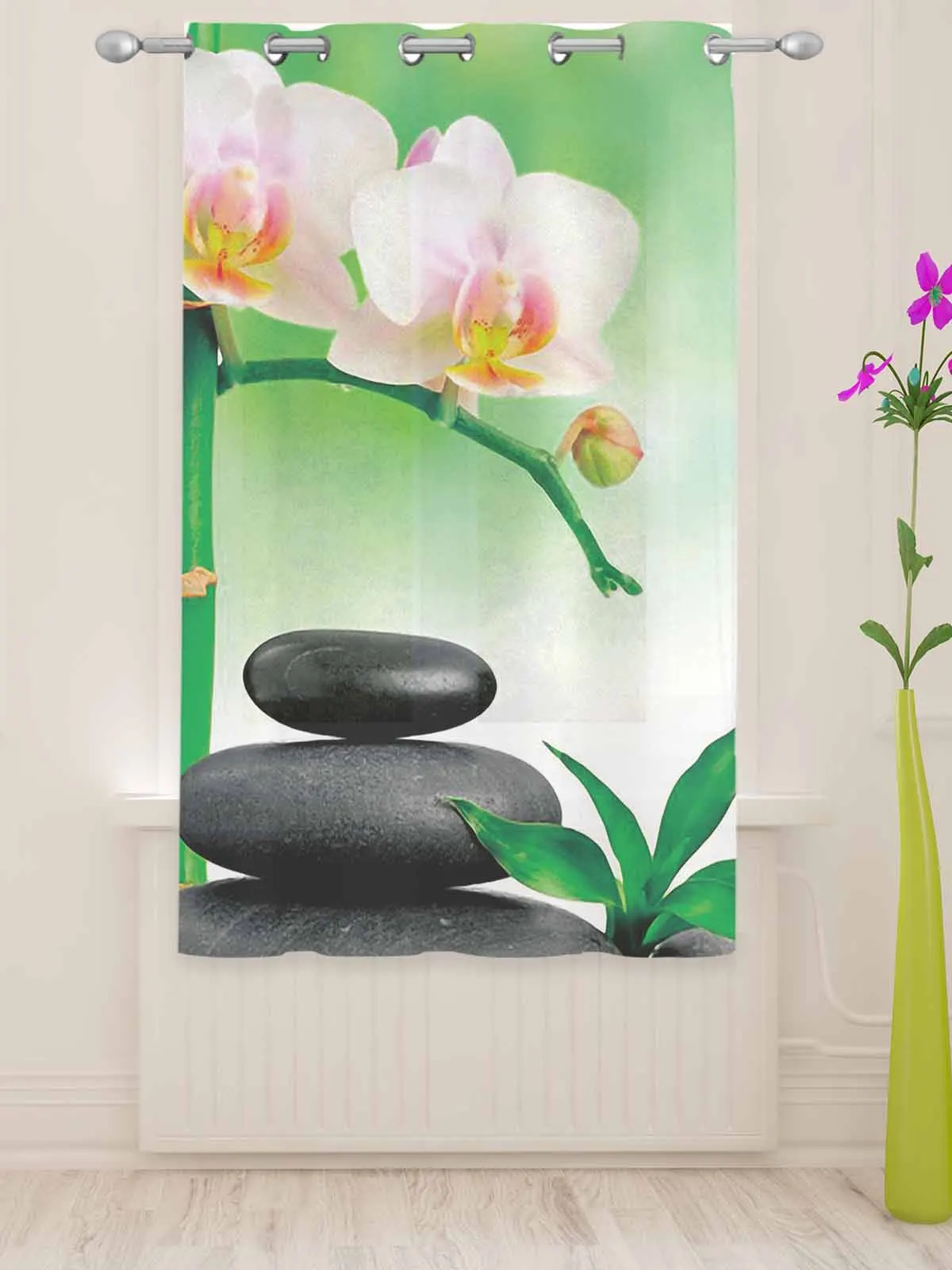 Zen Kameny, Orchideje, Květina, Zelený Bambus Čiré Závěsy Pro Obývací Pokoj Okenní Voile Tylu Opony Cortinas Závěsy Domova1