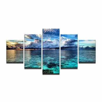 Přírodní Modrý Oceán Moře 5 Ks Plátno Umění Zdi Malovat Pictur Plakát Home Decor 5 Panel HD Tisknout Obrázky Bez rámů 5 Ks
