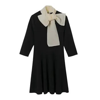 Ženy 2023 Nové Módní Luk Patchwork šaty Vintage Polovina Rukáv Tlačítka Neformální Elegantní Ženy Mini Šaty Vestidos Mujer župan