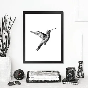 Nordic Minimalistický Kolibřík Umění Tisk Malířské Plátno Obývací Pokoj Černé a Bílé Plakáty umění Zdi Obrázky Skandinávské Dekor