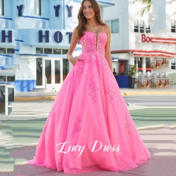 Lucy Linie A Elegantní Večerní Šaty pro Ženy Luxusní Večerní Šaty 2024 s hlubokým Výstřihem Dlouhé Svatební Party Šaty Es Hot Pink Prom