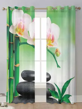 Zen Kameny, Orchideje, Květina, Zelený Bambus Čiré Závěsy Pro Obývací Pokoj Okenní Voile Tylu Opony Cortinas Závěsy Domova