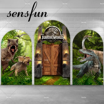 Sensfun Lesa Jurský Park Dinosaur Arch Pozadí Kryt pro Chlapce Narozeninové Party Dekorace Dřevěné Dveře Chiara Zdi Pozadí