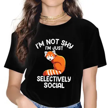 Ne Selektivně Sociální Kawaii Dívky Ženy T-Shirt Plachý Panda Červená Blusas Harajuku Neformální Krátký Rukáv Vintage Topy