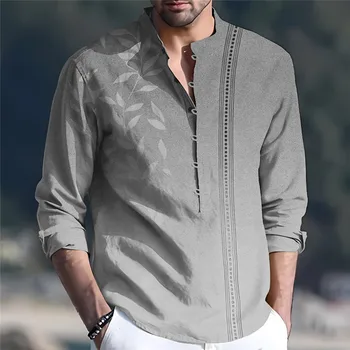 Jaro Podzim 3D Tisk Košile pánská s Dlouhým Rukávem Stand-Up Límec Ležérní Košile Módní Topy Svetr Streetwear Oblečení Pro Muže