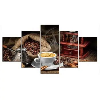 5kusů Pít kavárně Latte Obrázky Plátno Plakát Č. Zarámovaný Abstraktní 5 Kusů Obrazů HD Tisk Domova Moderního Umění