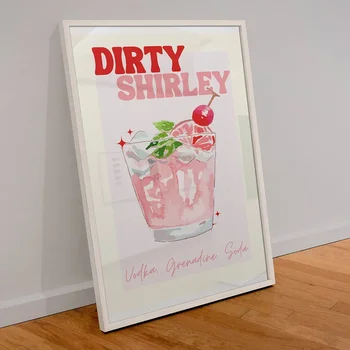 Módní Retro Funky Růžová Koktejlové Tisku Špinavé Shirley Citát Plakát Preppy Estetické Nástěnné Umění Malířské Plátno Bar Kuchyně Dekor