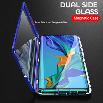 Magnetické Adsorpce Kovové Telefonní Případě Tvrzené Sklo Magnet Zadní Kryt Pro Samsung Galaxy A53 A52 5G A51 A50S A50 Plné Krytí