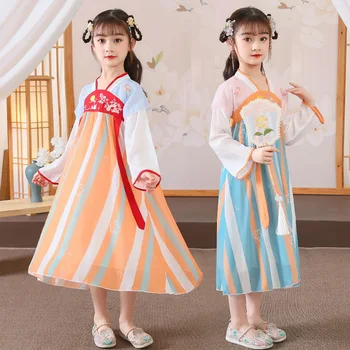 Jarní Autunm Nové Šifon Děti Čínské Krásné Starobylé Hanfu Holky Výšivky Tang Oblek Děti Tradiční Provádět Kostýmy