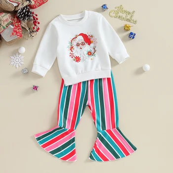 Dítě Dívka Vánoční Oblečení Dlouhý Rukáv Santa Mikina Topy Vzplanul Kalhoty Sady Batole Dětská Vánoční Oblečení