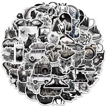 60pcs Venkovní Dobrodružství Samolepky Kreslené Černá Bílá Vodotěsný Graffiti Pro Zavazadla Kytaru Telefon Kole Vinylové Nálepky na Notebook