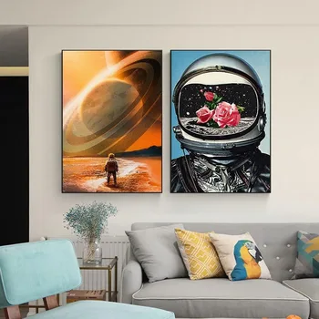 Prostor se Zvýšil Astronaut Plátno Obraz Chůze Na Měsíci, Vesmír Eploration Plakát a Otisky Umění Zdi Obraz pro Obývací pokoj Doma