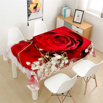 Romantická Červená Růže Tištěné Dekorativní Ubrus, Piknikový Stůl Obdélníkový Ubrus Domů, Jídelní Stůl Konferenční Stolek Ozdoby