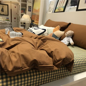 Hnědé Jednoduché Bed Set Bavlna Nordic Design Twin Povlečení Luxusní Ložní Prádlo Mytí Nové Normální Zip Estetické Sabanas Ložnici