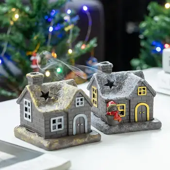 Zpětná Kadidlo Kreativní Vánoční Dům Kadidlo Kadidelnice Držet Hořák Keramické Village House Figurka Kadidlo Ash Catcher