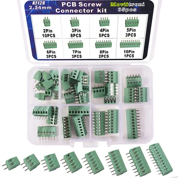 35pcs PCB Screw Terminal Block Konektor Assorted Kit Pro Dráty KF128-2.54 2póly-10Pin