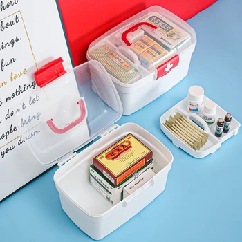 Plastové Multi-Funkční Rodina Nouzové Krabice Přenosná lékárnička Skladování Organizátor Box s Rukojetí lékárničky Nástroje