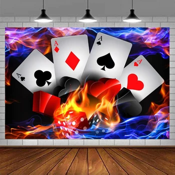 Kasino Noční Fotografie, Pozadí Kostkový Poker Plamen Banner Vegas Foto Pozadí Téma Kasino Párty Focení Rekvizity Plakát