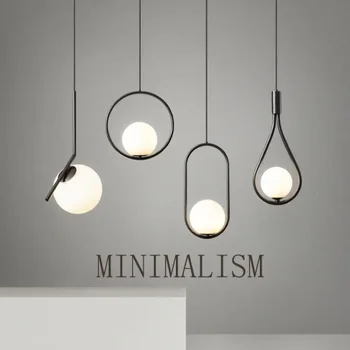 Severské Moderní Minimalistický Design Home Decor LED Noční Přívěsek Lampy Black Gold Single Hlavy Skleněná kulička Lustr Ložnice Pokoj