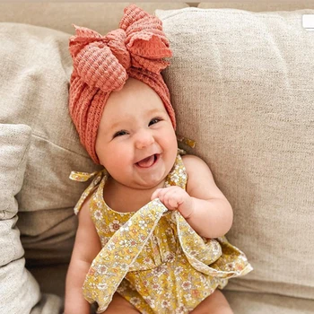 Nová Baby Novorozence Nemocnice Klobouk Jednobarevné Pletací Velký Bowknot Batole Školka Čepice Headwrap Hot Prodej