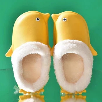 Zimní Žen Teplé Papuče Tučňák Design, Krátké Plyšové Kožešinové Pantofle Non-Slip Ženy Domácí Ložnice Roztomilý Ležérní Venkovní Pantofle