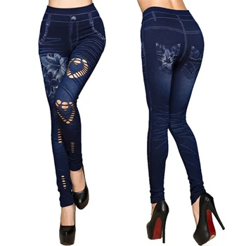 Hot Sexy Ženy Jean Skinny Jeggings Kalhoty vysoký pas legíny ženské tisk kotník-délka Slim Legging Fitness