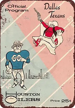 1960 Dallas Texans vs Houston Oilers Vintage Reprodukce cedule